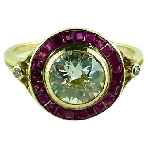 1920s Yellow Gold, Diamond and Ruby Ring For Sale