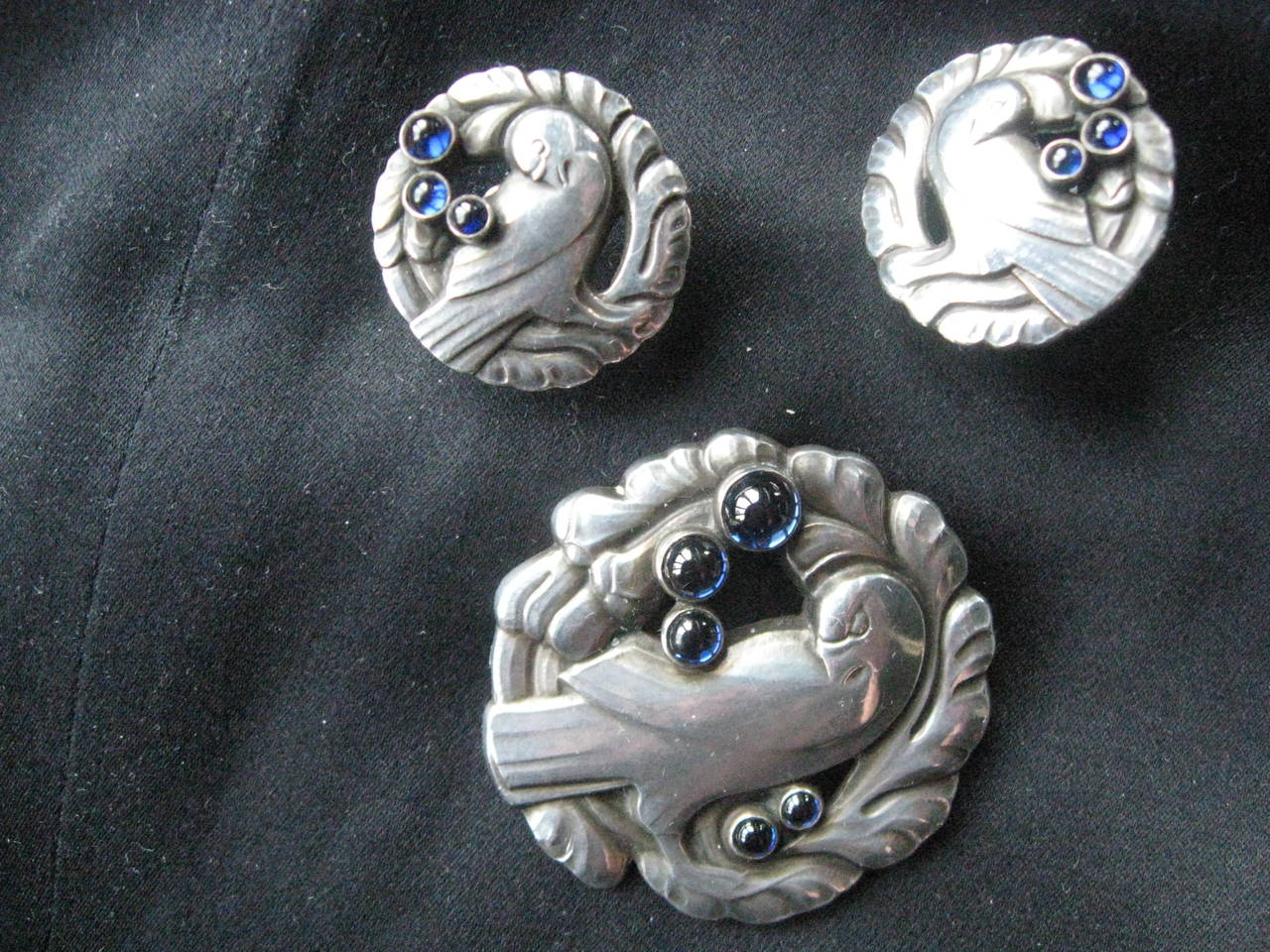 Women's 1940s Georg Jensen Sterling Dove Pin and Earrings Set