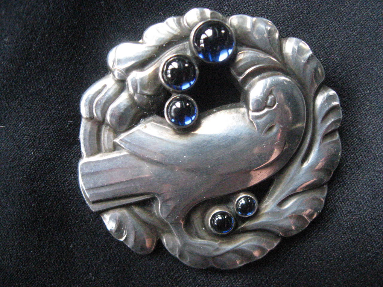 1940's George Jensen Sterling Dove Pin and Earrings with Blue Stones
Pin Diameter 1.5" 