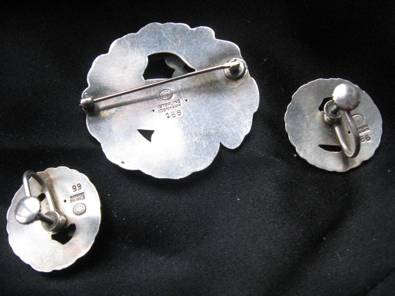 1940s Georg Jensen Sterling Dove Pin and Earrings Set 1