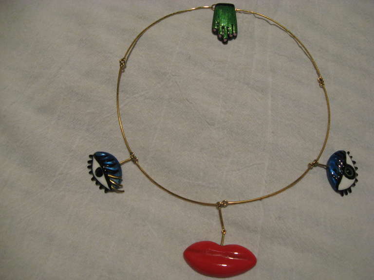 Nikki de Saint Phalle Enamel Gold Necklace In Excellent Condition In Water Mill, NY