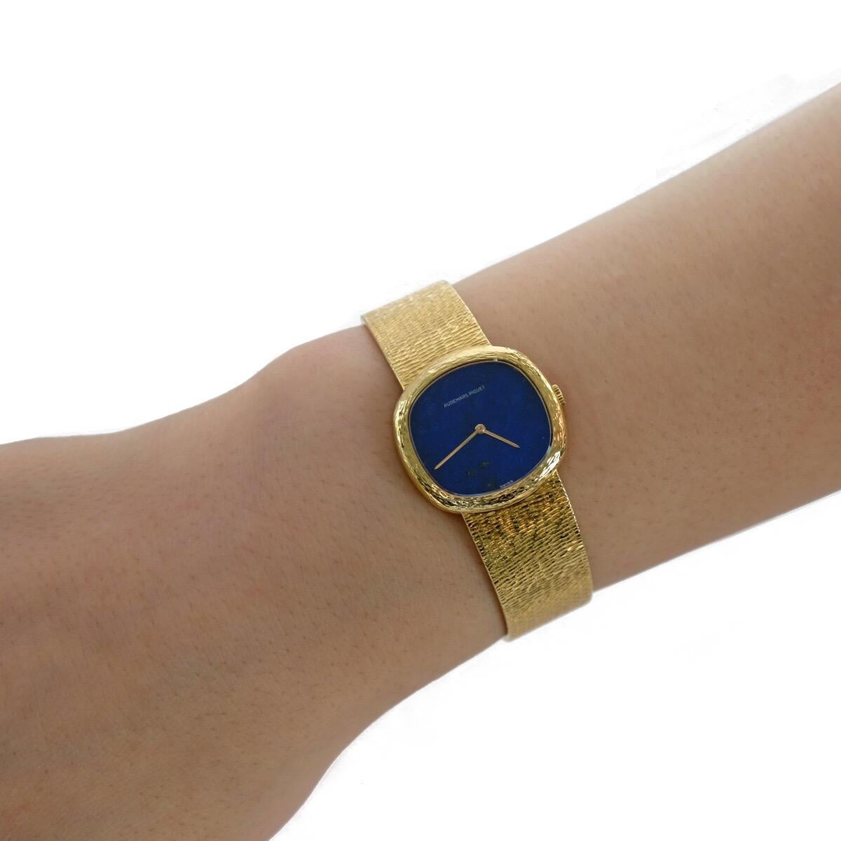 Women's or Men's Vintage Audemars Piguet 18 Karat Yellow Gold Lapis Dial Watch