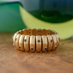 Retro Vintage 14 Karat Yellow Gold and Sapphire Statement Bracelet