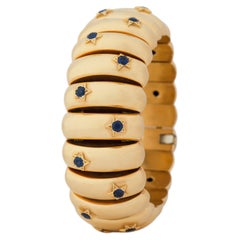 Retro Vintage 14 Karat Yellow Gold and Sapphire Statement Bracelet