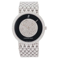 Vintage Audemars Piguet Dress 18 Karat White Gold Diamonds and Onyx Watch