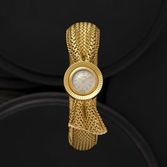 Vintage Omega Ribbon Motif Bangle 18 Karat Yellow Gold Manual Wind Watch