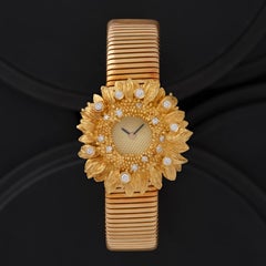 Vintage Rare Asprey Figural Sunflower 18 Karat Yellow Gold Tubogas Watch