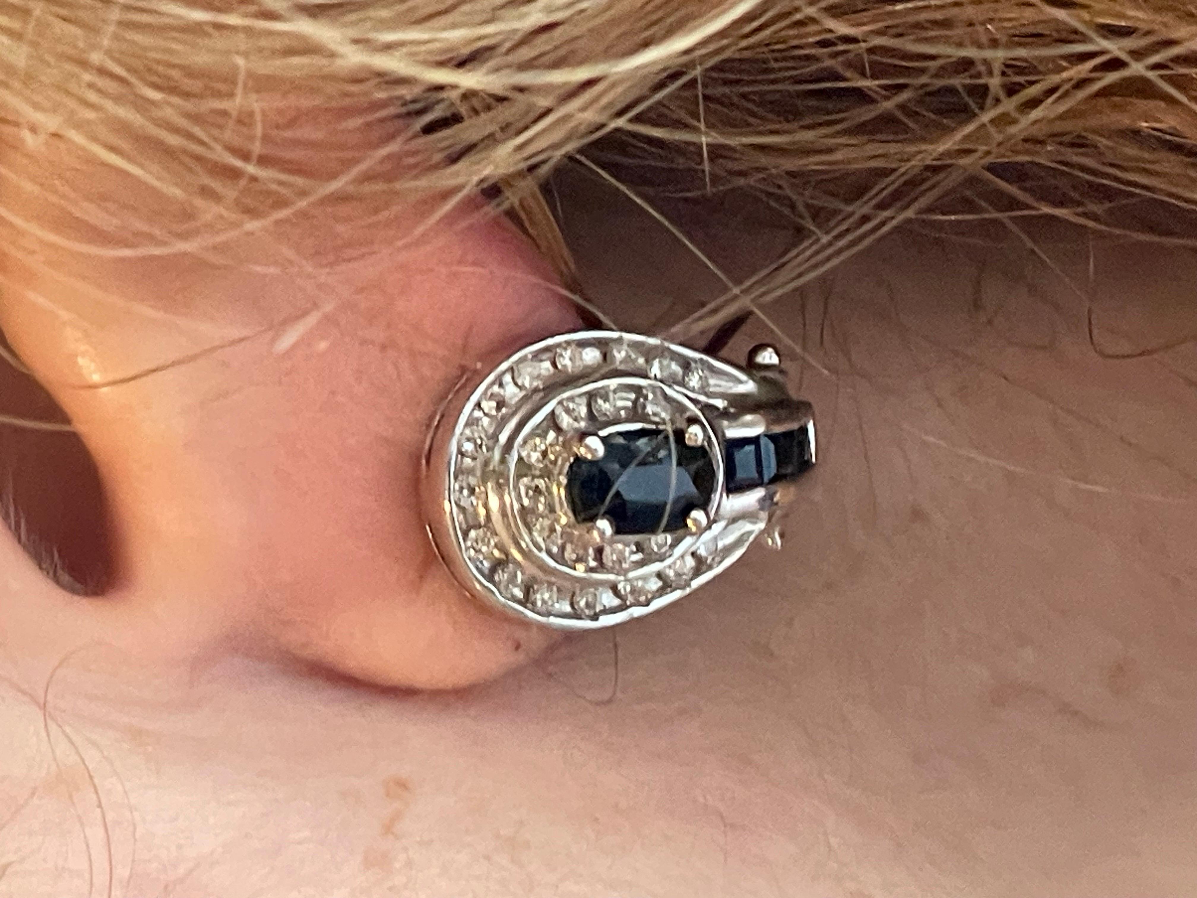 14 Karat Gold Französische Ohrringe mit Diamanten und blauen Saphiren 1,0 TDW im Angebot 8
