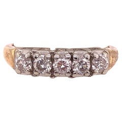 14Kt zweifarbiger Gelb- und Weißgold Ring Ehering mit fünf Diamanten 1,00TDW