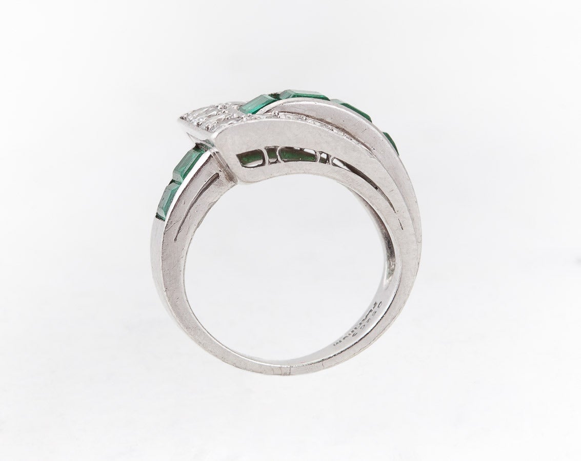 Retro Oscar Heyman Emerald Diamond Platinum Ring For Sale