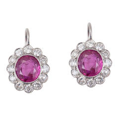 Edwardian Non-Heat Treated Burmese Ruby Diamond Platinum Rosette Earrings 4