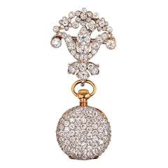 Antique Tiffany & Co. Yellow Gold and Diamond Pendant Watch on Platinum and Diamond Pin