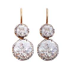 EGL Certified 4.96 carats Diamond Silver Gold Two Stone Earrings