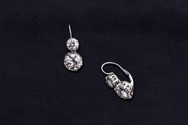 Diamond Platinum Two-Stone Earrings at 1stDibs