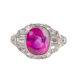 Art Deco Ruby Diamond Platinum Ring For Sale at 1stDibs