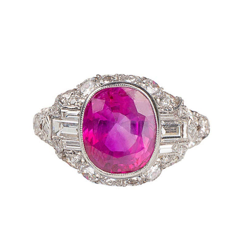 Art Deco Ruby Diamond Platinum Ring For Sale