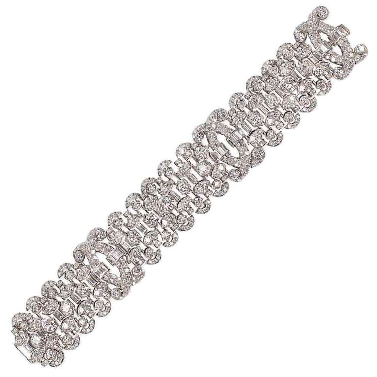 Art Deco Diamond Platinum Link Bracelet at 1stDibs