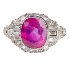 GIA Certified 4.20 Carat UNTREATED Ruby Diamond Platinum Art Deco Ring