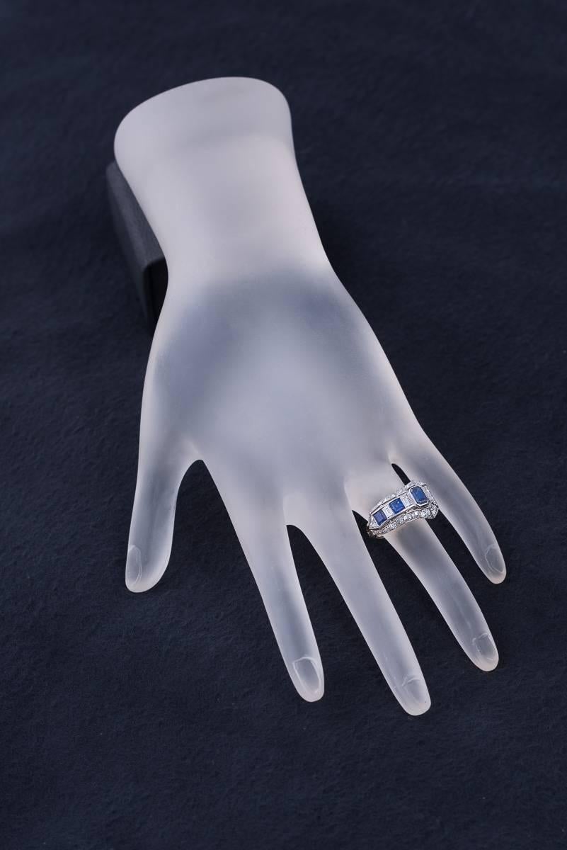 Women's Art Deco Sapphire Diamond Platinum Arrow Ring For Sale