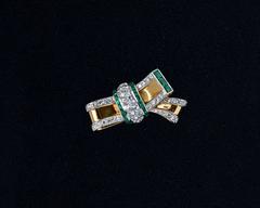 Retro Emerald, Diamond & Gold Bow Ring