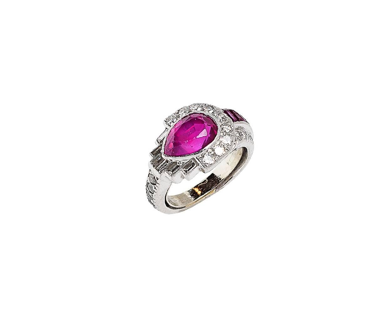 GIA Certified 3.0 Carat UNTREATED Burmese Ruby Diamond Platinum Art Deco Ring 1