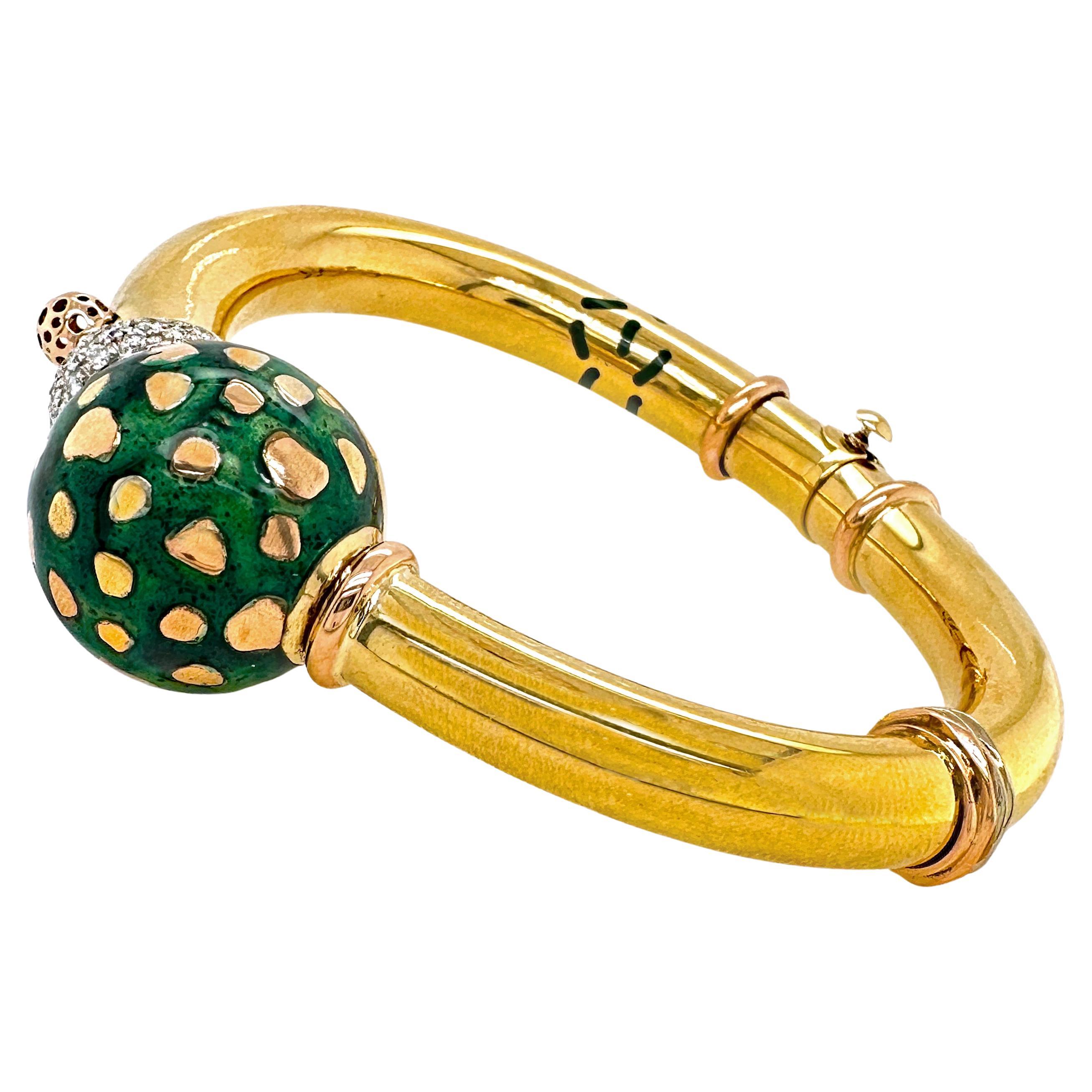 La Nouvelle Bague 18K Gold, Sterling, Enamel & Diamonds Hinged Ball Bangle