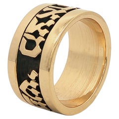 Mens Wedding Band in Yellow & Oxidized 14K Gold with Song of Songs 3:4 in Hebrew