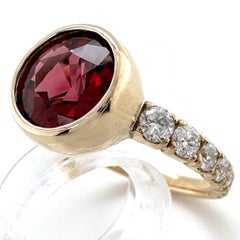 Rhodolite Garnet Bezel Solitaire Ring in 14K Gold with Diamonds by Eytan Brandes