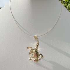 Frog Pendant with Orange Sapphire Eyes on 16"-18" Neck Wire, All in 14K Gold