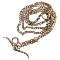 20" Watch Chain with T-Bar and Two Bolt Rings, in 14K Gold, Dated 1919