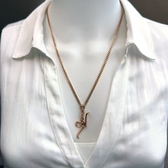 20" Watch Chain with T-Bar and Two Bolt Rings, in 14K Gold, Dated 1919