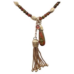 19" Unakite & Garnet Necklace with Three Removable Fobs, all in 14K or 18K Gold