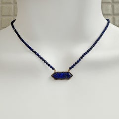 Lapis Choker Necklace in 14K Gold with Black Diamonds