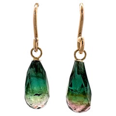 Pendientes de turmalina tricolor brasileña en forma de briolette, en oro de 14K, de Eytan Brandes