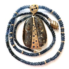 20" Sapphire Necklace with Koroit Opal & Diamond "Ladybug" Pendant in 14K Gold