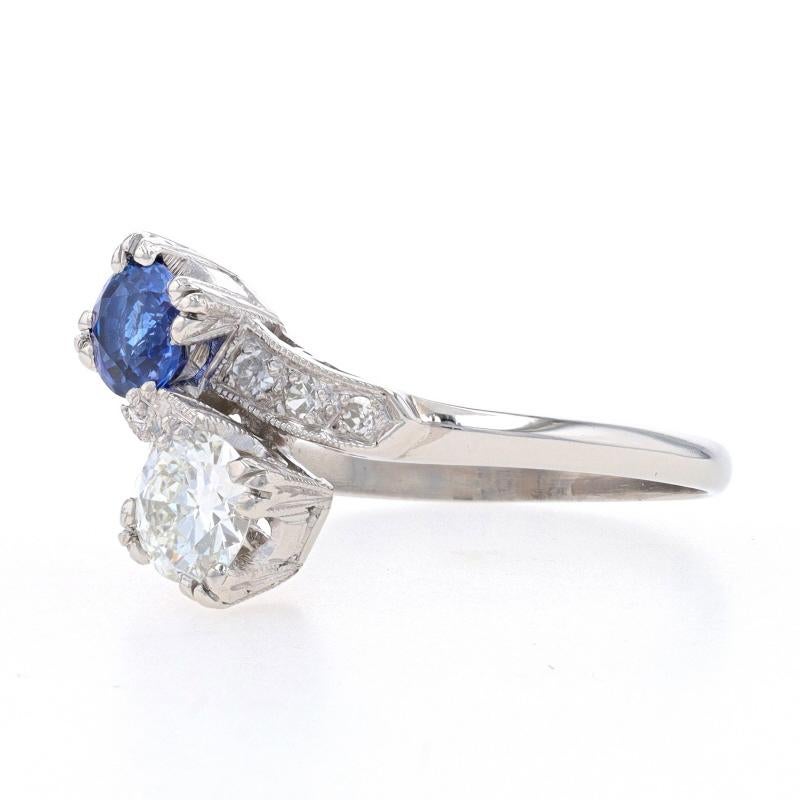 Platino Zafiro Diamante Anillo Art Decó Euro1,23ctw GIA Vintage Dos Piedras Bypass Corte redondo en venta