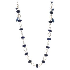 Yellow Gold Kyanite & Lapis Lazuli Necklace - 14k Fancy Chain