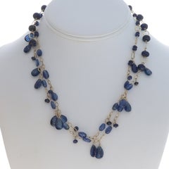 Yellow Gold Kyanite & Lapis Lazuli Necklace - 14k Fancy Chain