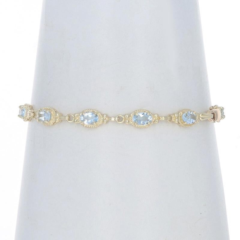 Oval Cut Yellow Gold Aquamarine Link Bracelet 7 1/4