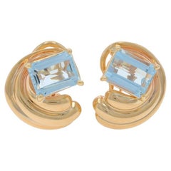 Yellow Gold Aquamarine Swirl Large Stud Earrings - 14k Emerald 4.00ctw Pierced