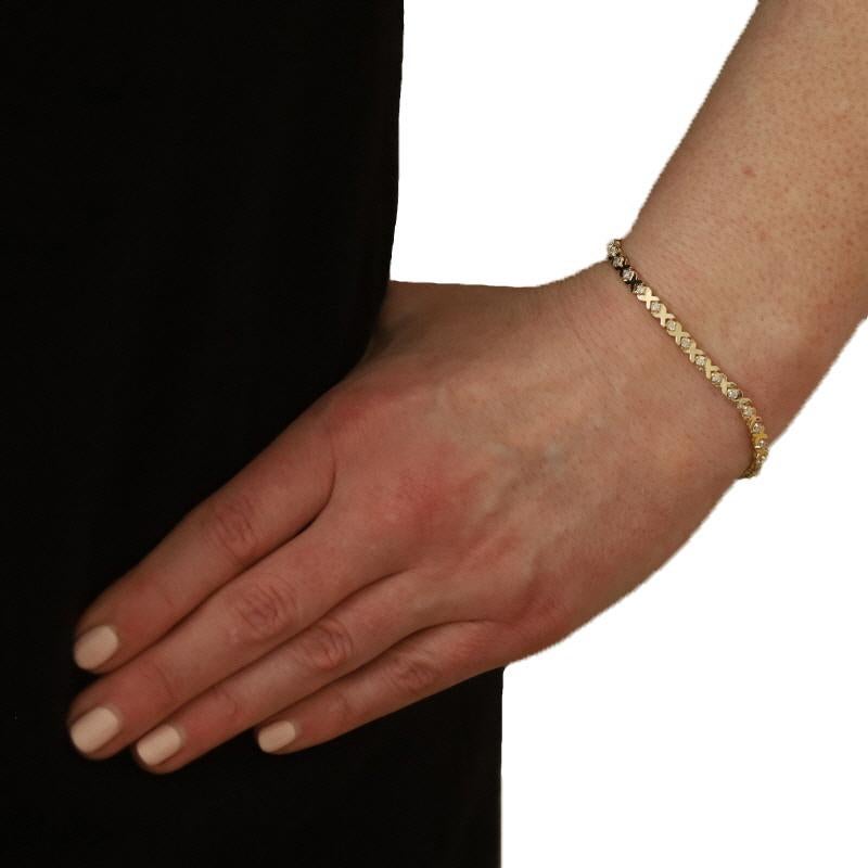 Taille ronde Yellow Gold Diamond X Link Bracelet 7