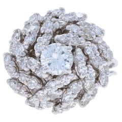 White Gold Diamond Cluster Cocktail Ring - 14k Round Brilliant 1.80ctw