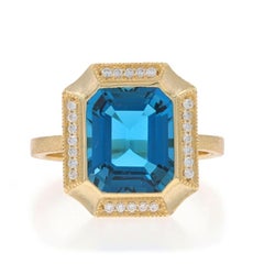 Bague cocktail en or jaune London Blue Topaz Diamond - 14k Emerald 4.33ctw Halo