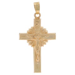 Yellow Gold Crucifix Pendant - 14k INRI Sunburst