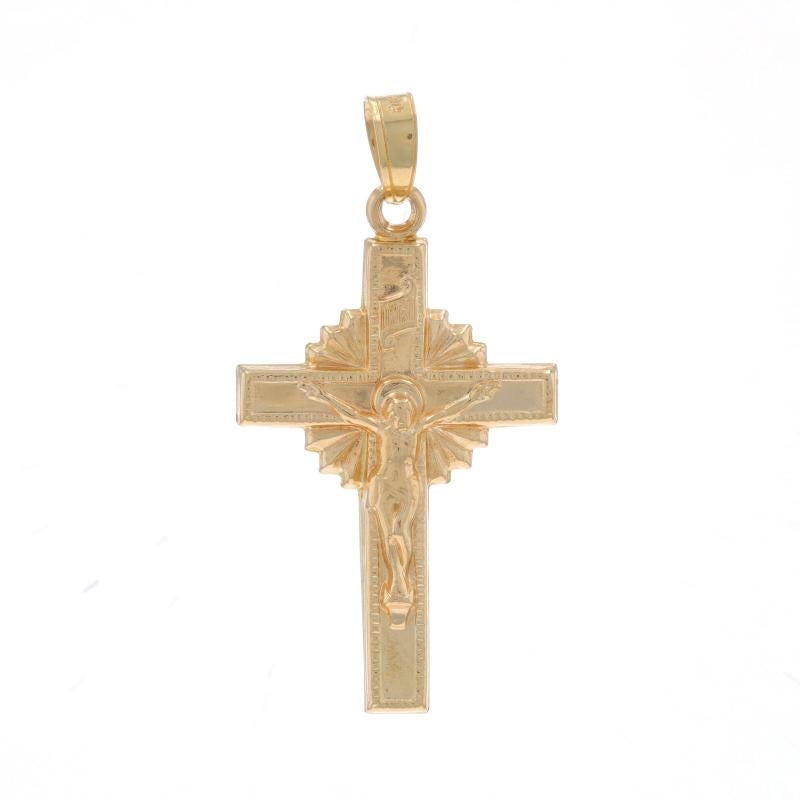 Contenuto del metallo: Oro giallo 14k

Tema: Crocifisso, INRI
Caratteristiche: Milgrain

Misure

Altezza (dalla cauzione fissa): 1 1/8