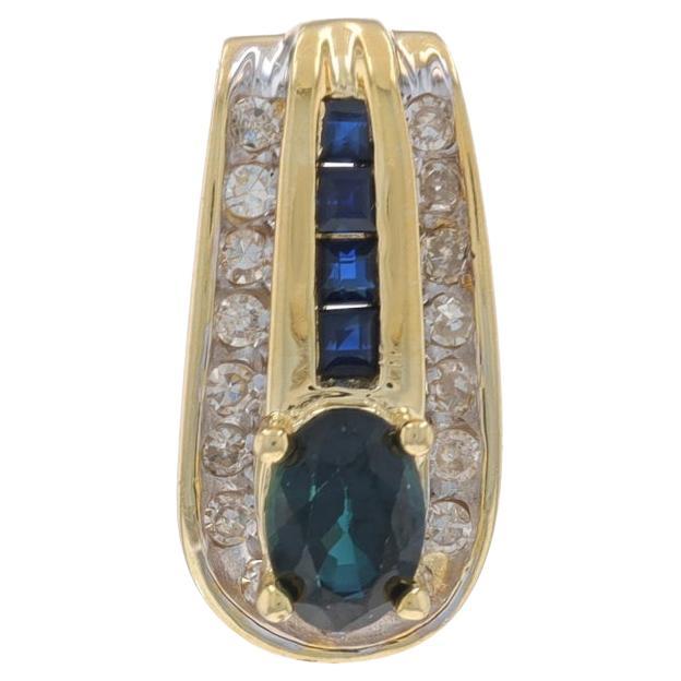 Pendentif en or jaune avec saphir et diamant - 14k Ovale et carré .97ctw