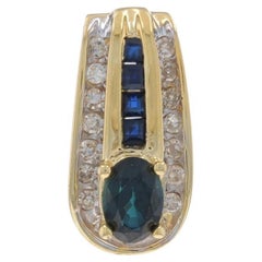 Pendentif en or jaune avec saphir et diamant - 14k Ovale et carré .97ctw