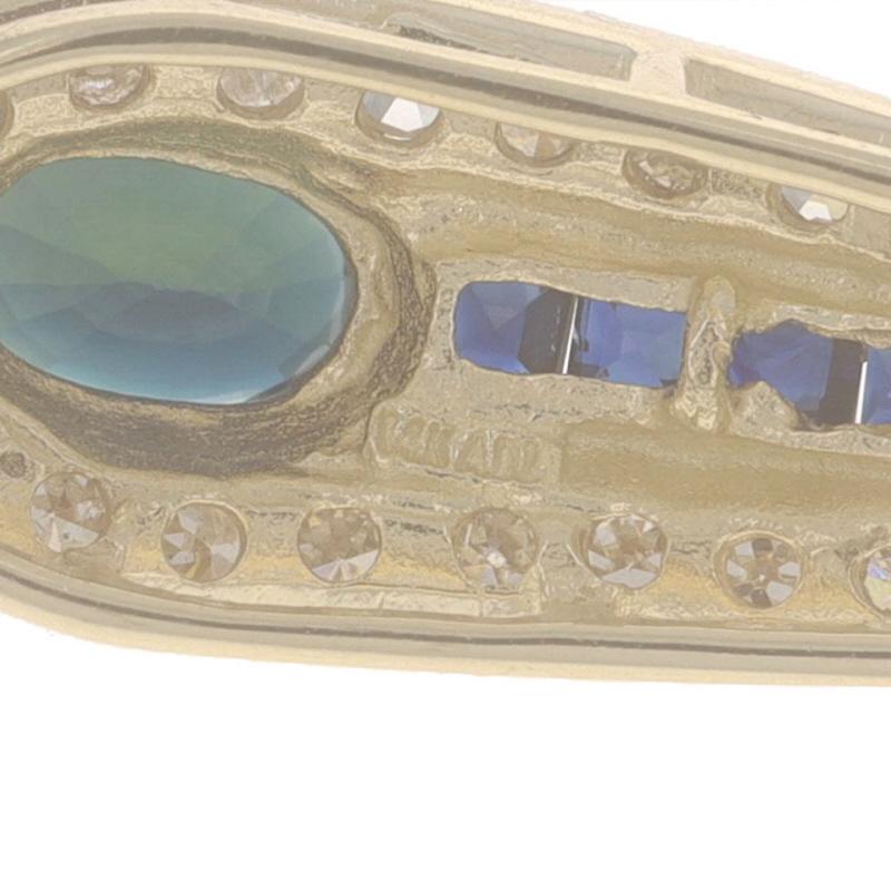 Pendentif en or jaune avec saphir et diamant - 14k Ovale et carré .97ctw Pour femmes en vente
