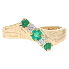 Yellow Gold Emerald Diamond Five-Stone Bypass Ring - 14k .34ctw Waterfall