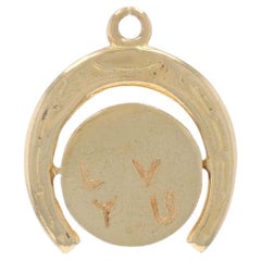 Yellow Gold Good Luck Spinner Charm - 14k I Love You Pendant Moves